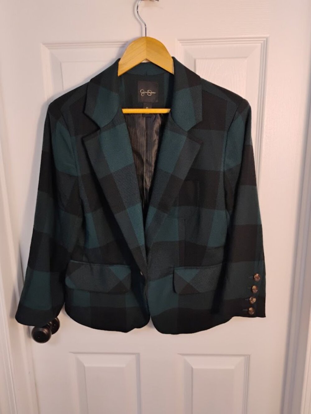 Jessica Simpson XL Green Black Plaid Blazer Jacket